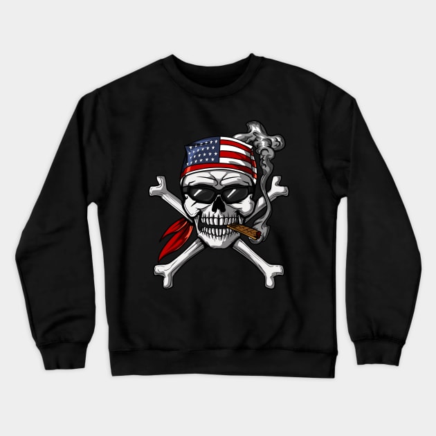 Pirate Skull American Flag Crossbones Crewneck Sweatshirt by underheaven